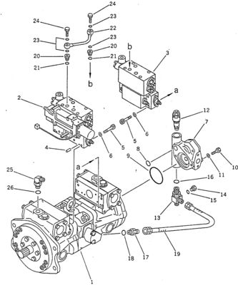 708-23-04014 PC100-5 120-5 150-5 การประกอบปั๊มไฮดรอลิก (HPV55+55) ชิ้นส่วน Komatsu